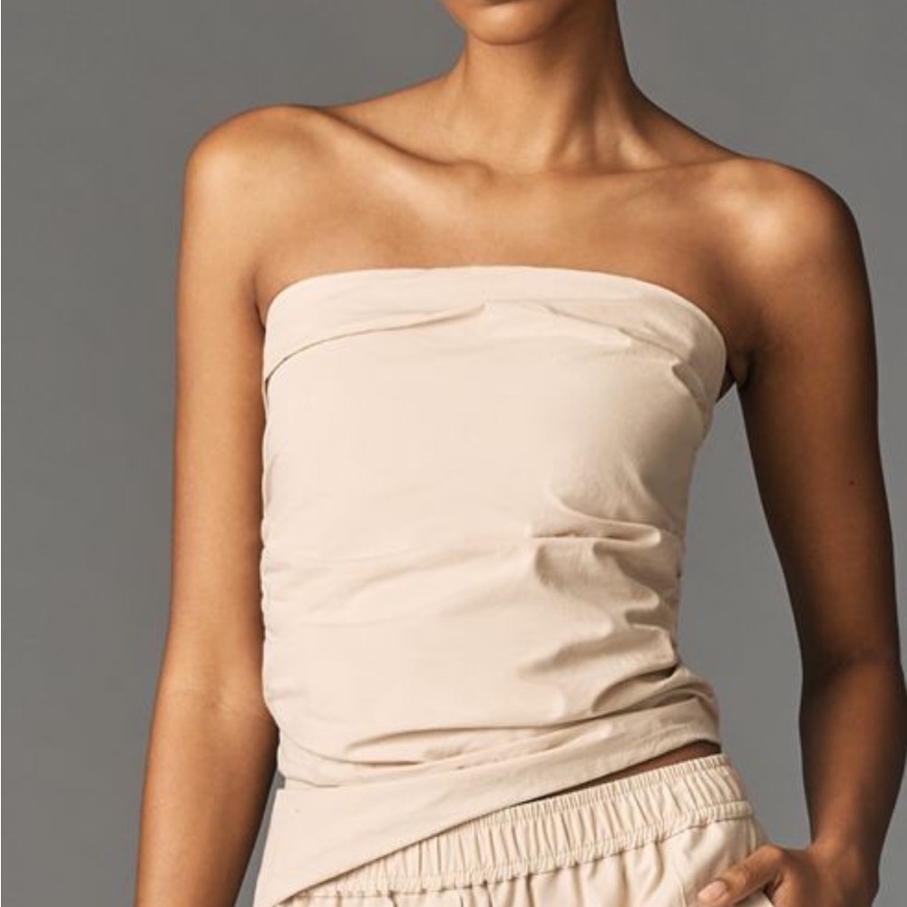 Beige Strapless Tube Top and Pants Set